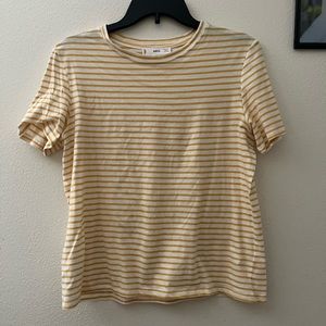 Yellow and white striped short sleeve t shirt -MANGO